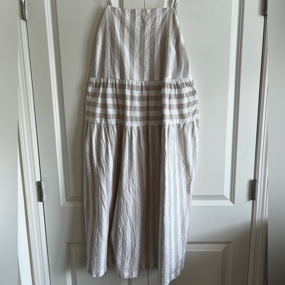 Universal threads thin strap beige and white striped midi dress